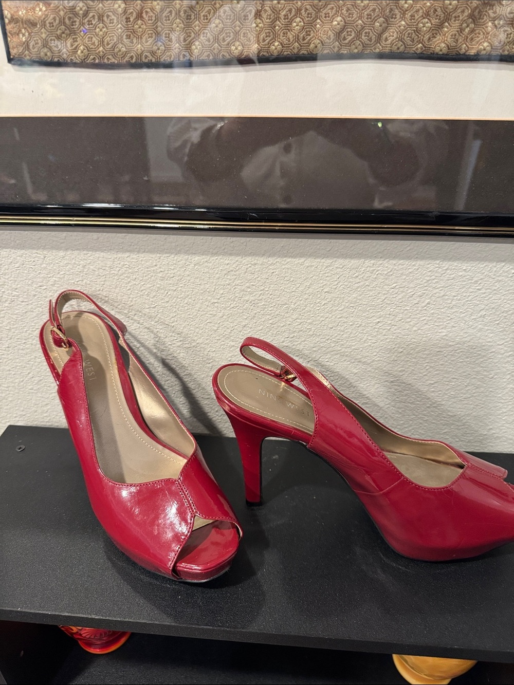 Nine West Red Patent Peep-Toe Slingback Heels